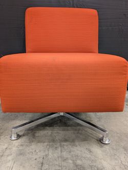 Vibrant Orange Upholstered Swivel Armless Lounge Chair