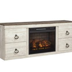 Willowton Whitewash RTA Large TV Stand w/Fireplace Option


