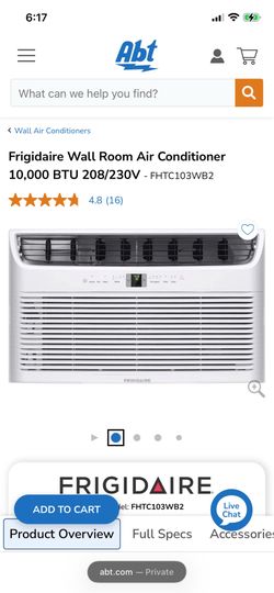 Frigidaire Wall Room Air Conditioner 10,000 BTU 208/230V Rear venting