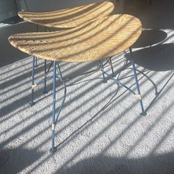 2 One Of A Kind Hand Made Stools Chairs Bamboo Iron Chartreuse Home Furnishings