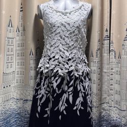 Pretty Formal Dress Leaves Black & White Satin