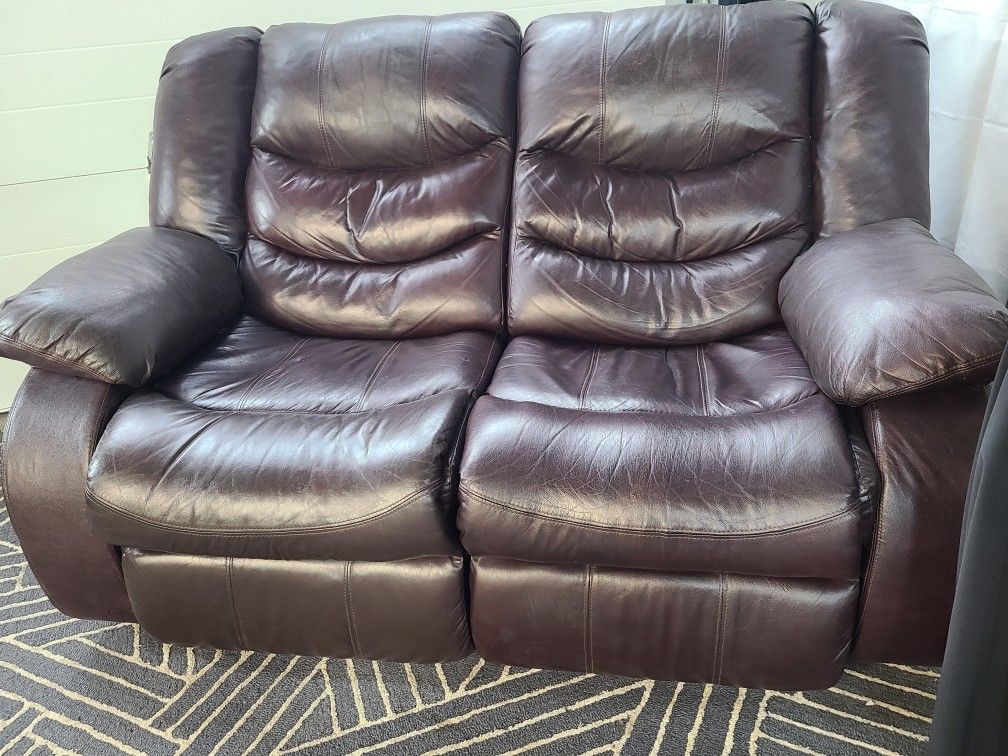 Dark Brown Manual Reclining Genuine Leather Loveseat