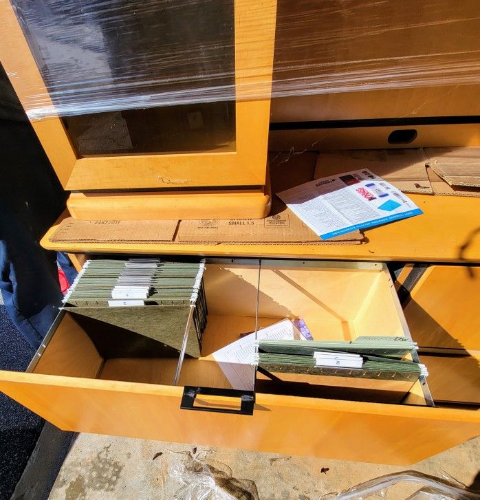 Paoli Filing Cabinet w/ Upper Bookcase(glass doors/shelves & Lights) & Matching Executor Desk