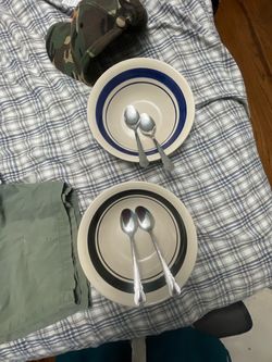 Ceramic Bowls with Spoons Set of Two