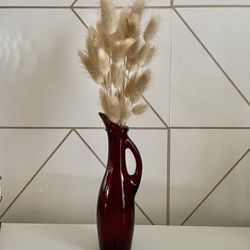 Vintage Avon Red 8” Glass Vase w/ Dried Bunny Tails Pampas - Dried Flowers Thumbnail
