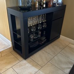 Wood Bar Glass Top With Wall Mirror Bar