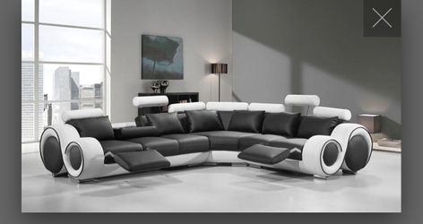 Modern Black and White Bonded Leather Sectional Sofa