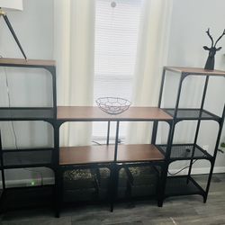 3PC Black Metal/Wood Shelf Units