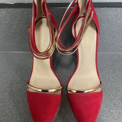 LILIANA Closed Toe Stiletto High Heels RED Gold 5" heel size 10 zip back