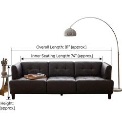 Dark Brown Tufted Leather Sofa - 81" Long