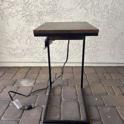 Side Table with Power Outlets & USB Ports – C-Shaped Design