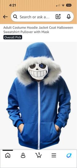 Sans Undertail Hoodie and Mask Costume (Small Adult)