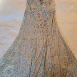 May Queen Silver Beaded Evening Gown