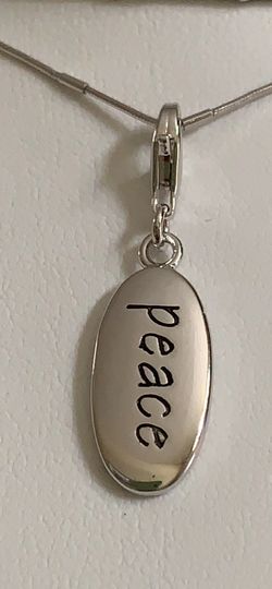 Solid 925 Sterling silver oval PEACE necklace with 925 sterling 18” necklace