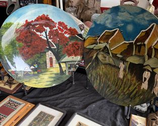 Vietnamese Hand Painted Decorative plates 24 Inch Round And 