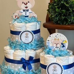 ROYAL BEAR LITTLE PRINCE boy blue baby shower diaper cake party gifts