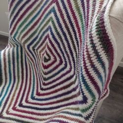 Handmade Continuous Spiral Crochet Baby Blanket, Thick, Made Of Acrylic. Size 37"x38"