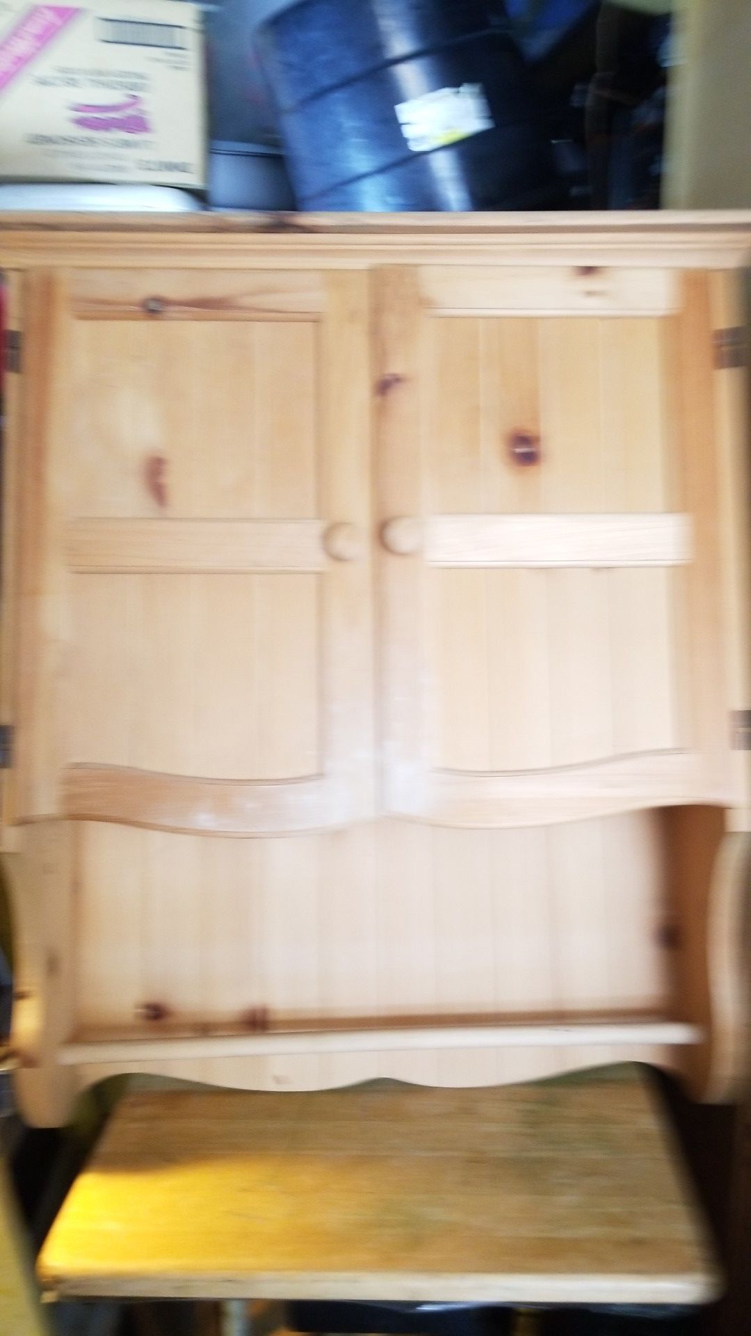 Unfinished wooden medicine, kitchen cabinet, Towel rack. $30