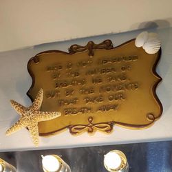 VINTAGE ORNATE GOLD LIFE NOT MEASURED BY BREATHS MOMENTS AWAY INSPIRATIONAL QUOTE NAUTICAL SEA SHELL STAR FISH WALL DECOR PICTURE ART PLAQUE DISPLAY
