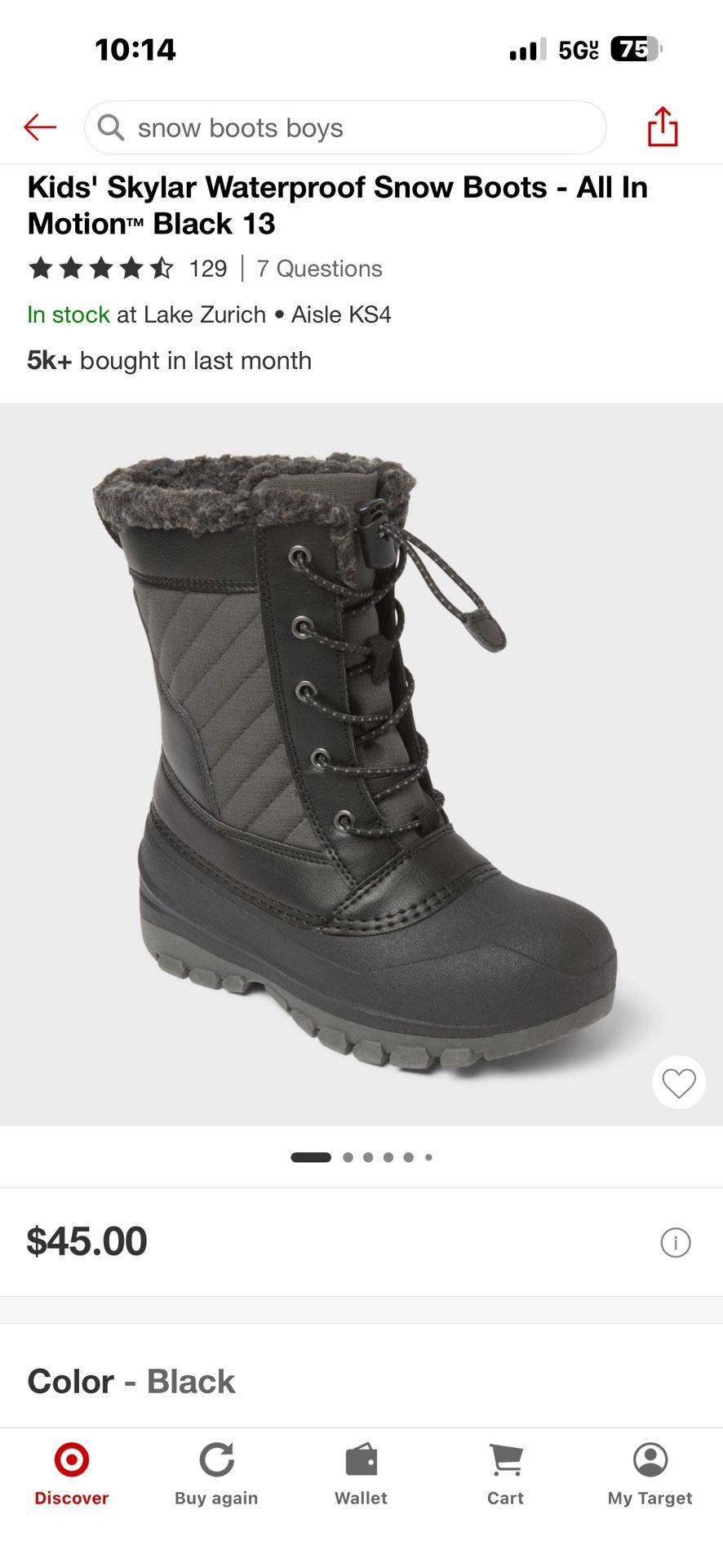 Not Used, Kids’ Skylar Waterproof Snow Boots, All In Motion Black, Size