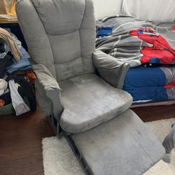 Gray Rocking Chair With Foot Rest