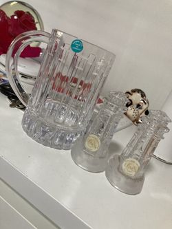 Glass Salt And Pepper holders With drinking Mug