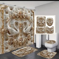  4pcs Functional Waterproof Shower Curtain, Japanese Curtain Fabric