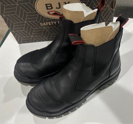 BJX Black Leather Safety Work Boots