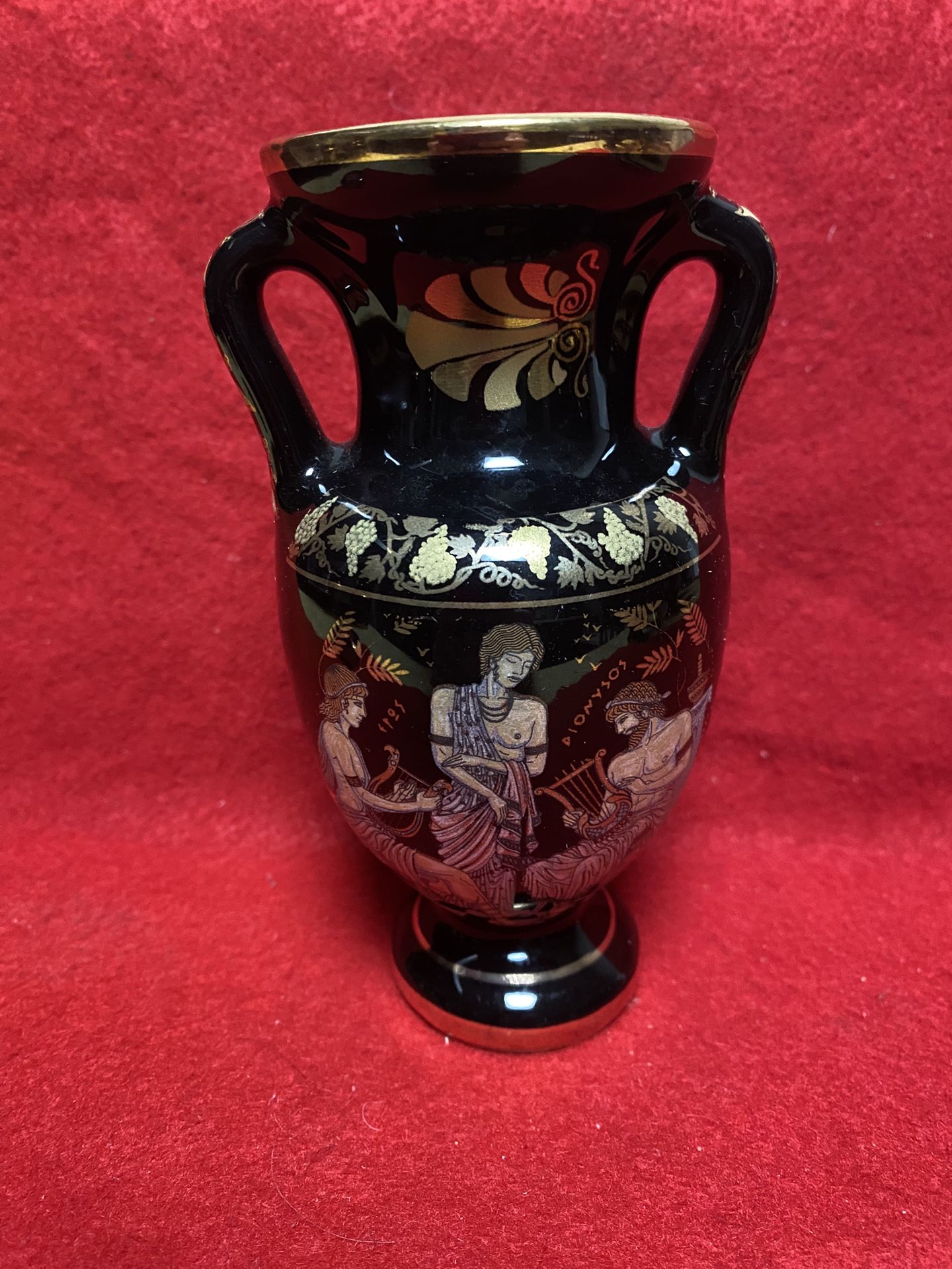 5.5 Inch 24k Black & Gold Handmade In Greece Imported From Greece Greek Ceramic Vase