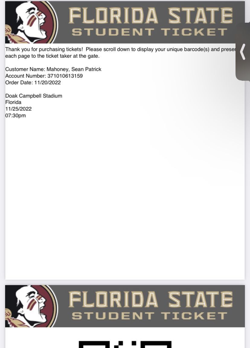 3 FSU/UF football Game Tickets