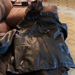 Leather jacket with hoodie