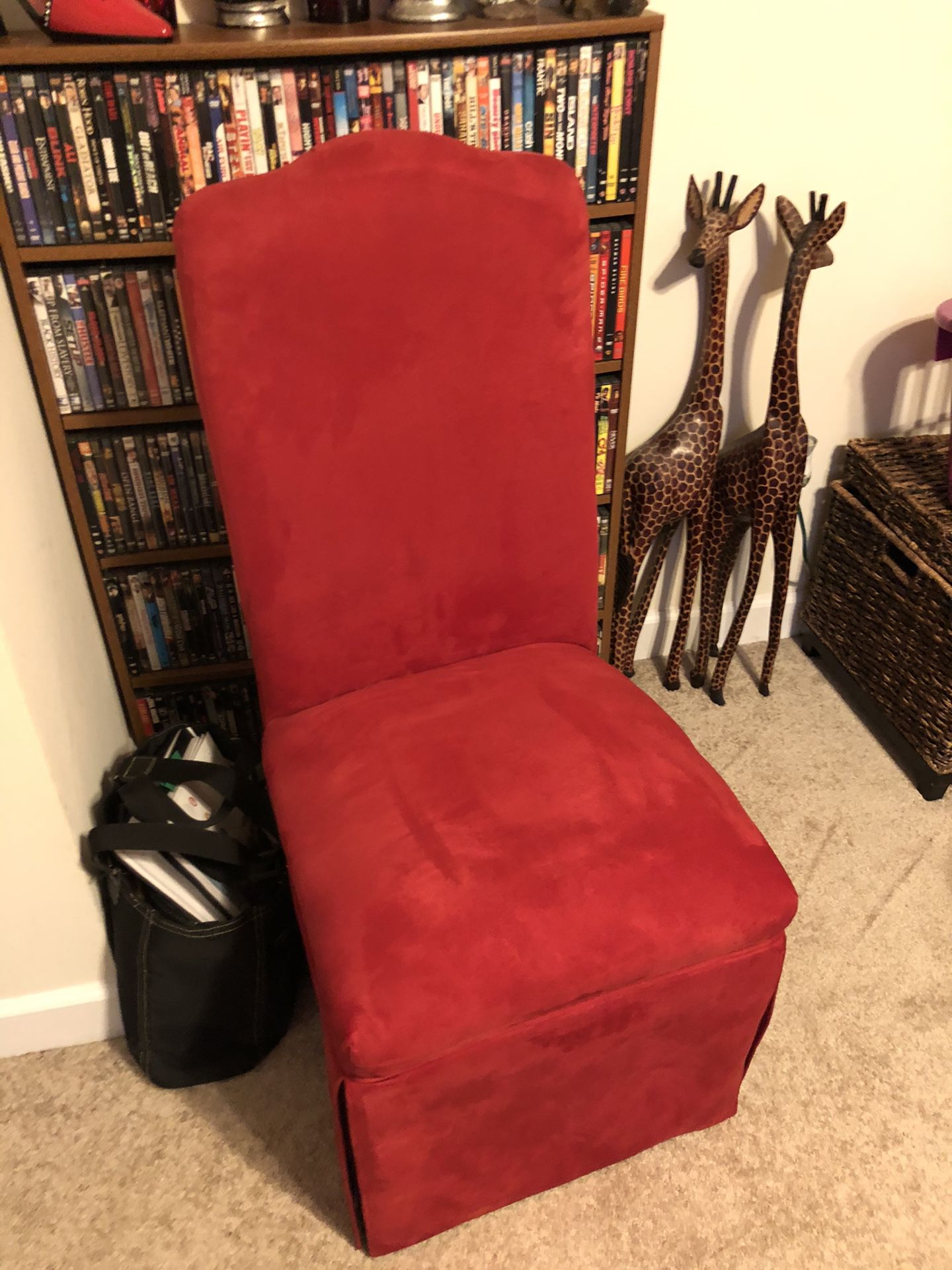 2 red chairs $50.00 firm. Barely used. Excellent condition