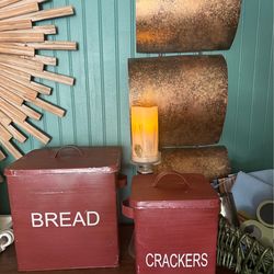 Vintage Country Farmhouse Two's Company Red Metal Bread & Cracker Nesting Storage Boxes