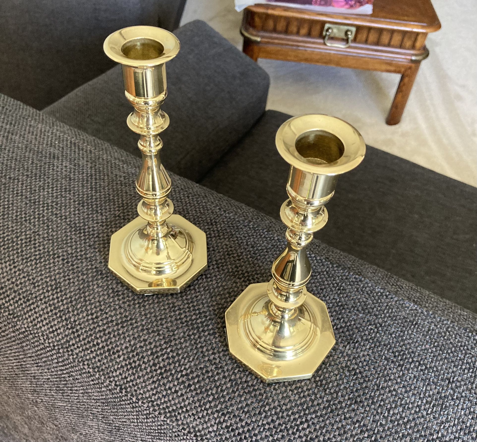 Baldwin Brass Candlesticks with Glass Wax Drip Catchers