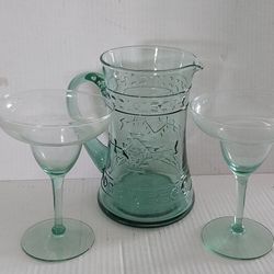 Glass Pitcher w/ 2 Margarita Glasses