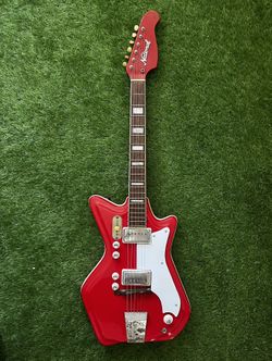 National airline vintage guitar JB Hutto Jack, White Jetson’s Red Electric Reso Glass