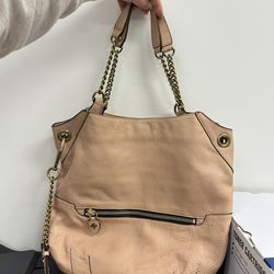 OrYANY pebbled leather handbag Sydney Almond   Approximate measurements: Height: 15in  Width: 15.5in  Carrying handles from drop: 9in  Shoulder strap 
