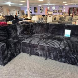 NEW BLACK CORDUROY U-SHAPED SECTIONAL W/ USB + BED + STORAGE BLACK OR GREY