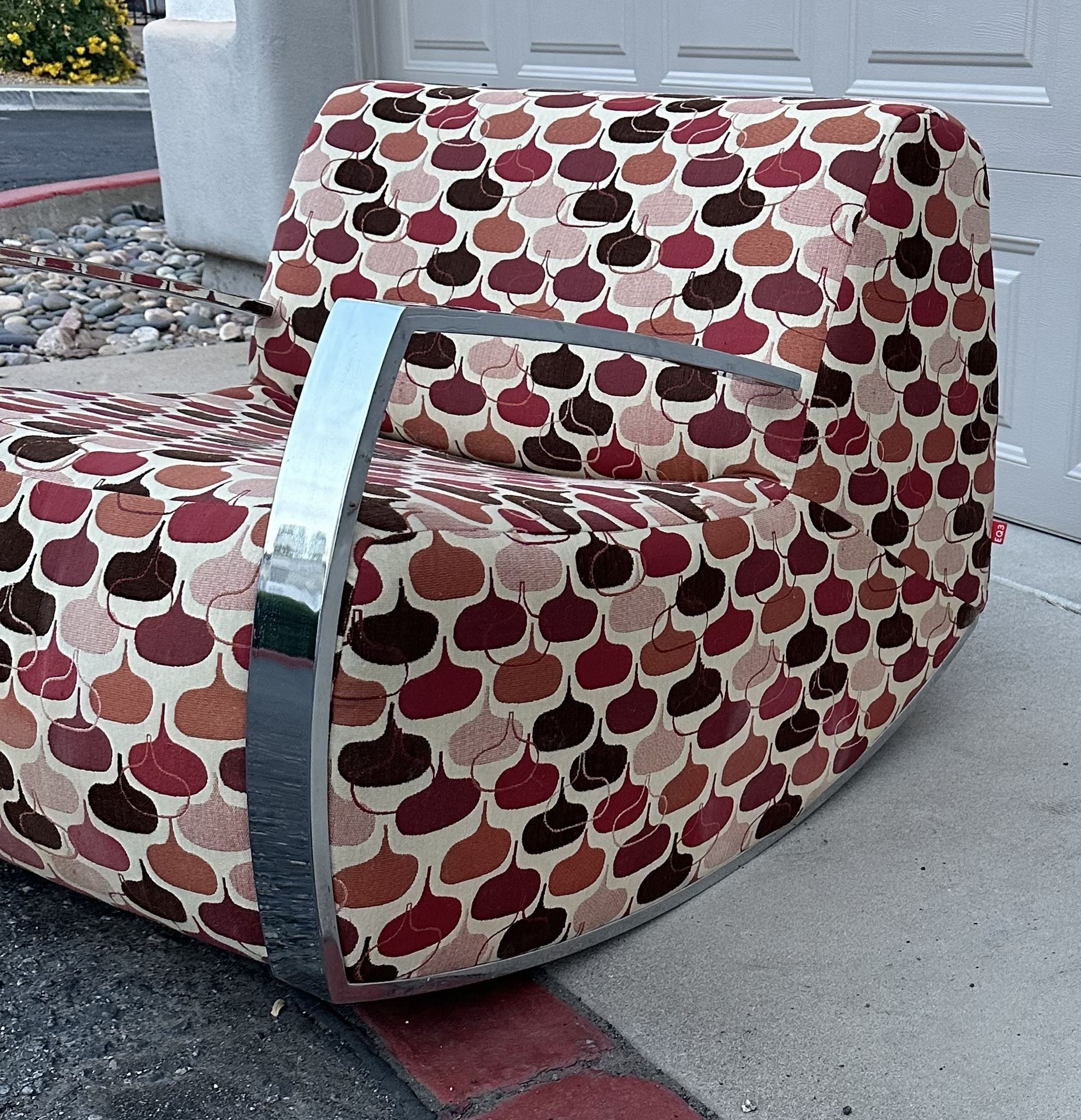 Unique Vintage Chrome & Fabric Rocking Chair