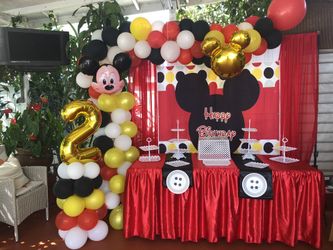 Mickey birthday party- balloons garland- decoration-tent draping-party rentals