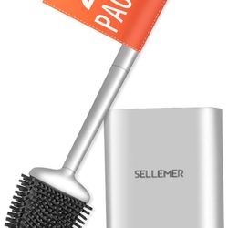 Sellemer Toilet Brush And Holder Set For Bathroom, Flexible Toilet Bowl Brush Head With Silicone Bristles