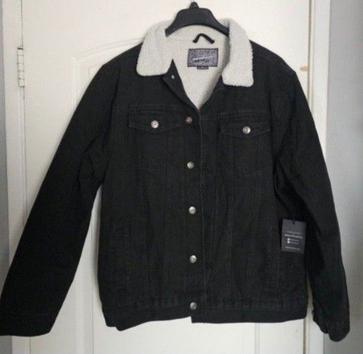 Men's Jacket Black Denim Sherpa XL