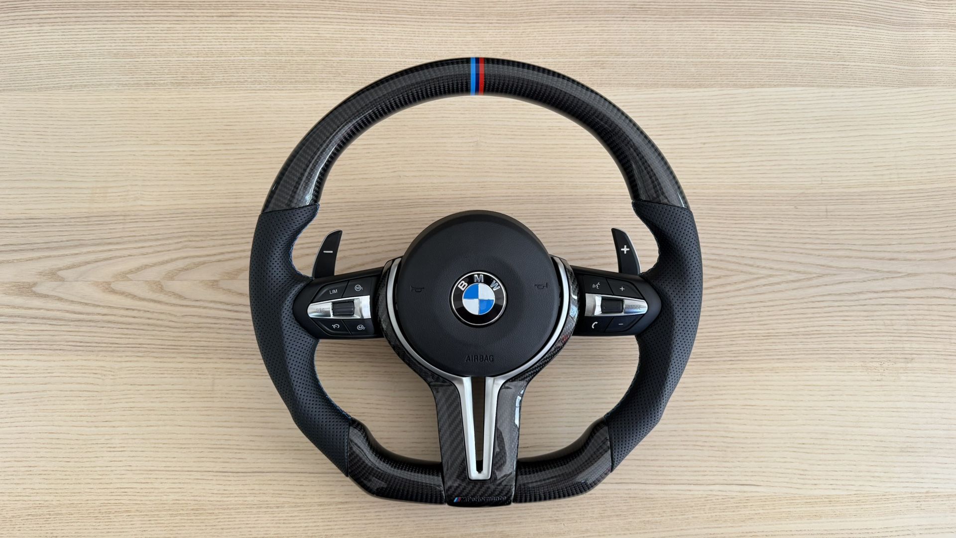 BMW M Performance Carbon Fiber Steering Wheel – Flat Bottom COMPLETE SET