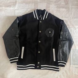 Chrome Hearts Horseshoe Cross Patch Leather SleeveVarsity Jacket
