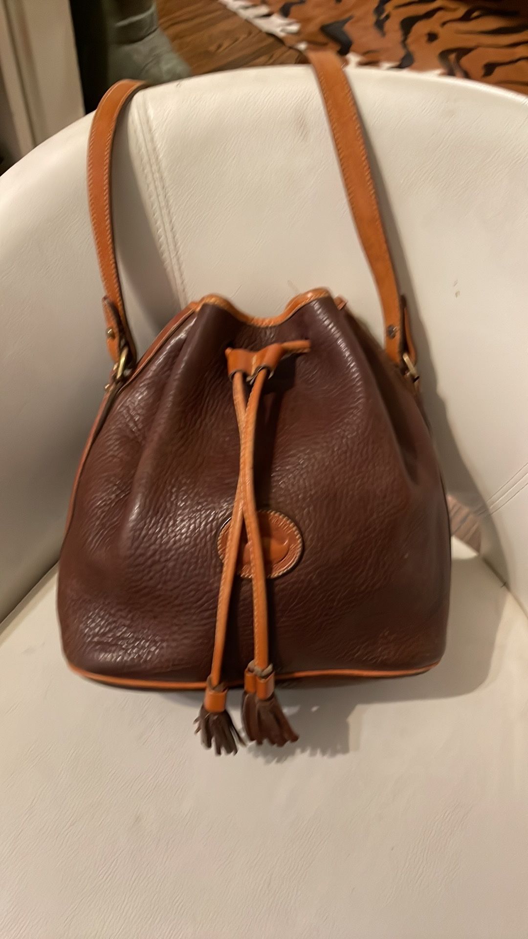 Dooney & Bourke Bucket Pebble Leather Brown Bag