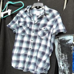 Mossimo Supply Co. Athletic Fit Button-Up Shirt Mens Blue Plaid Flannel Sz M