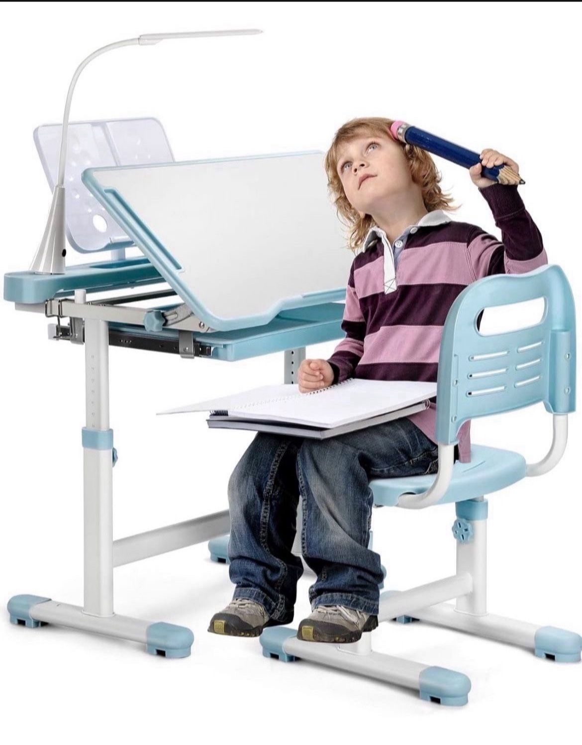Kids Desk and Chair Set Height Adjustable School Study Desk and Chair with 55° Tiltable Desktop