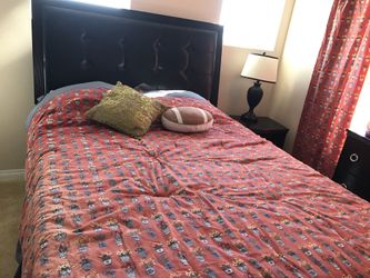 Queen bed withLeather Headboard /mattress Is Not Included