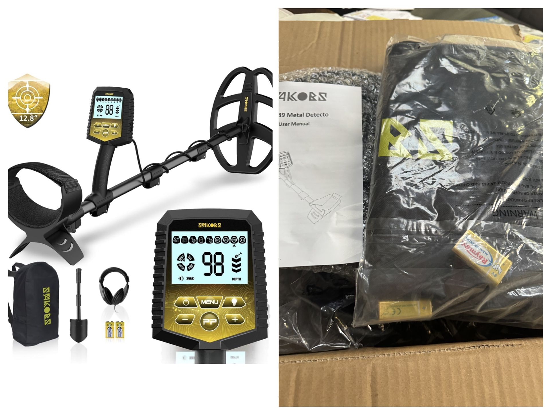 SAKOBS Metal Detector for Adults Professional – Higher Accuracy 9 Types of Metal Target Detection, 11" Waterproof Double-D Coil, New Upgraded DSP Chip