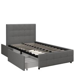 DHP Rose Tufted Upholstered Storage Bed Frame, Twin, Gray Linen